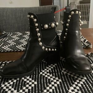Zara size 36 (5.5) boots with pearls and studs.